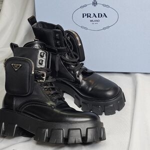 🔥🔥100% Authentic PRADA "Monolith" Black Leather Boots